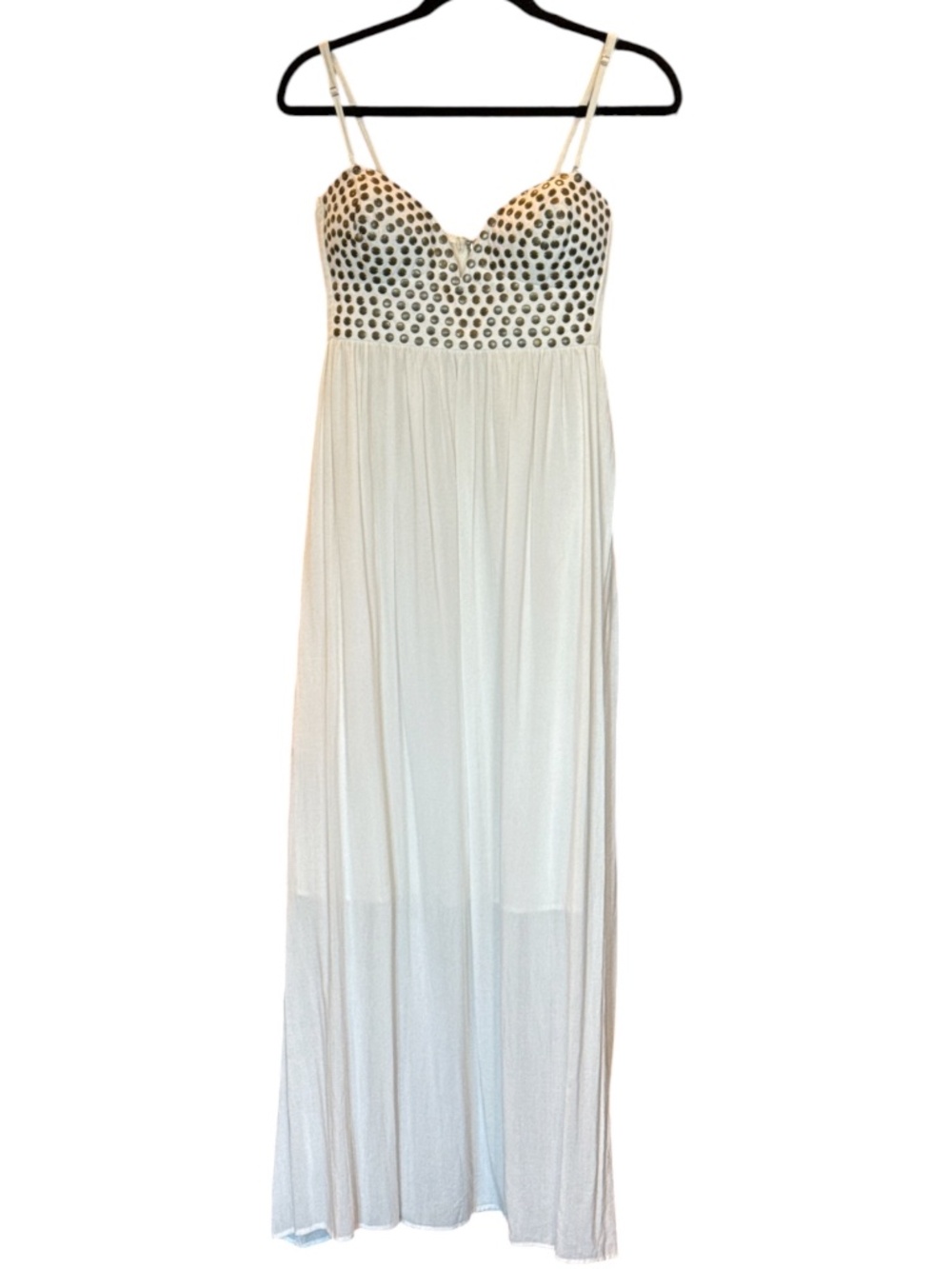 Sz M Sunny Girl Lightweight Lined Built-In Bra Gold Stud Detail Maxi Dress